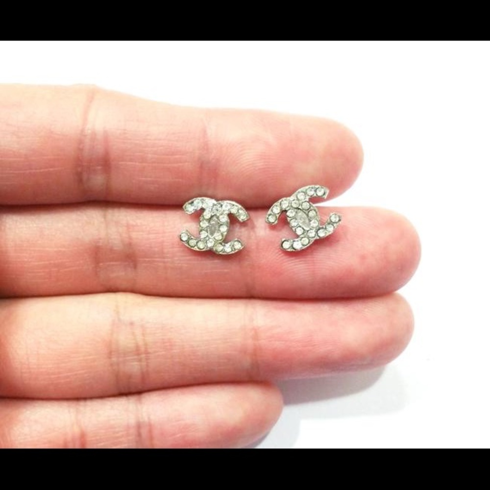 Authentic Chanel CC Small Rhinestone Piercing Earrings - Picture 2 of 5